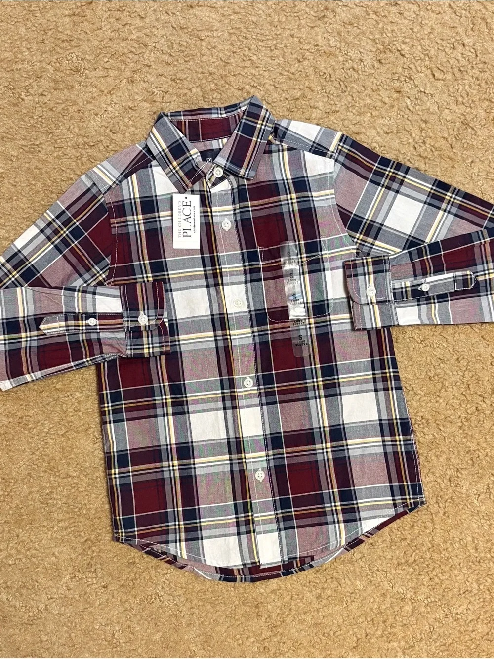 The Children's Place Maroon, Navy & Yellow Plaid Button-Up Shirt